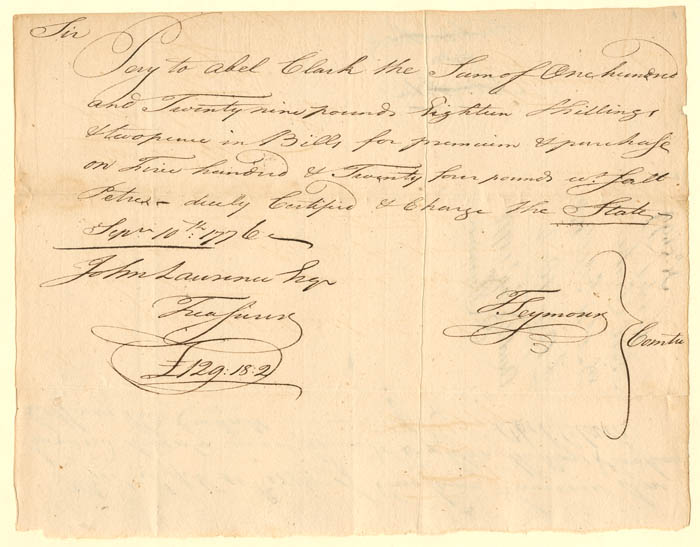 Pay Order for Salt Petre - Connecticut Revolutionary War Document